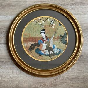 Vintage‎ Wong Geisha Gouache watercolour painting on cork Asian oriental goddess
